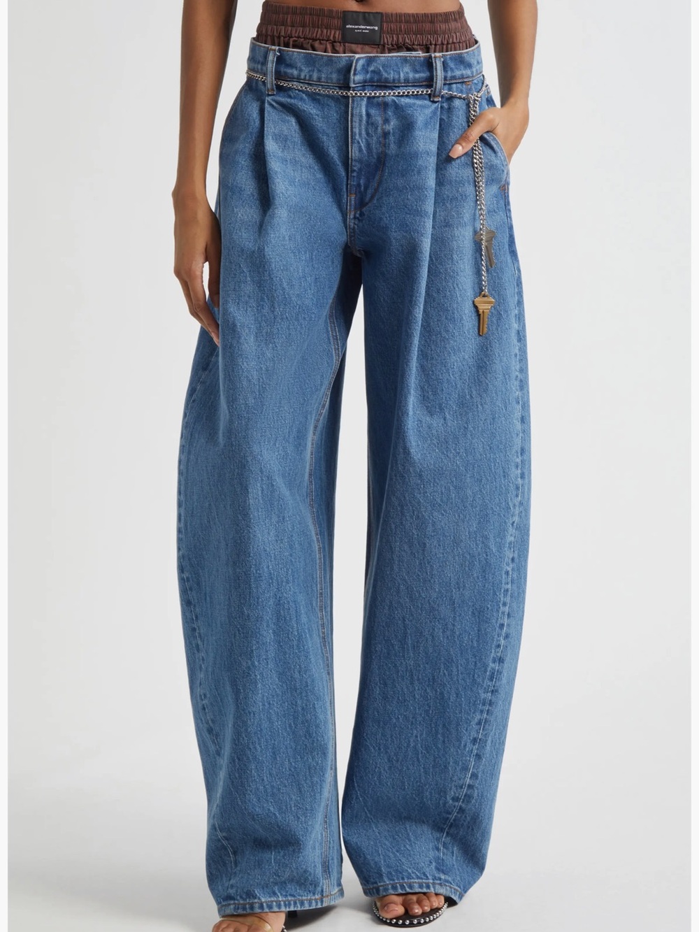 Alexander Wang Blue Denim Jeans with Plaid Elastic Waistband